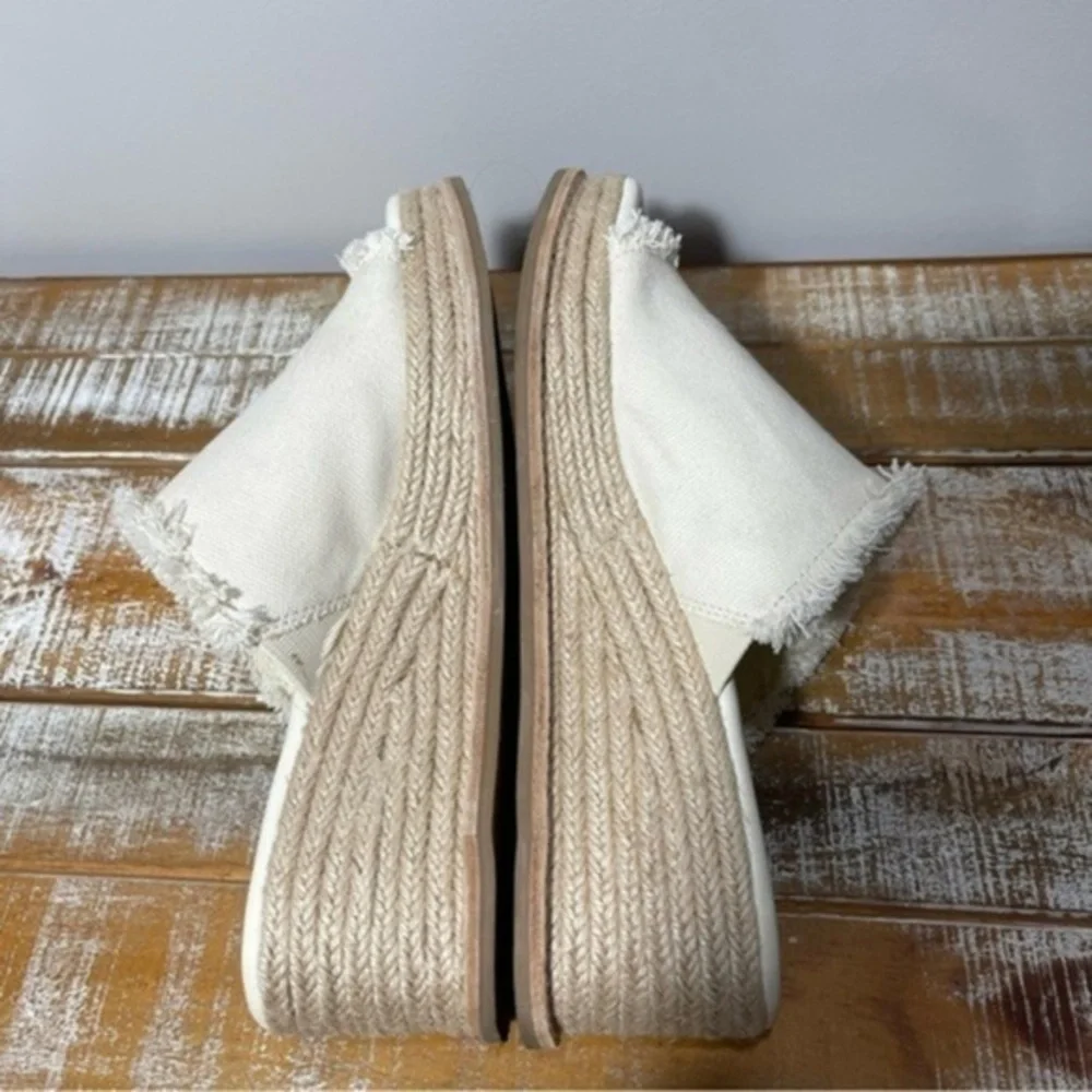 Splendid Women's Darla Frayed Edge Espadrille Wedge Heel Sandals Ivory Size 9